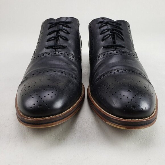 Johnston Murphy Conard Leather Oxford Mens 13 Black Brogue Cap Toe Dress Shoe